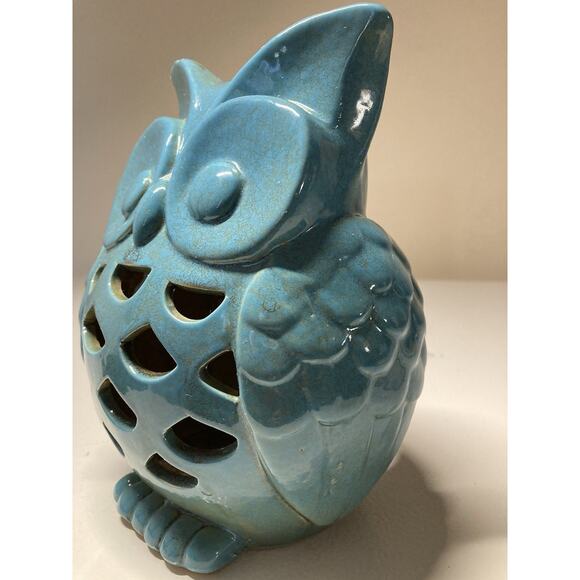 Green Ceramic Owl Tea Light Candle Holder - Picture 2 of 6